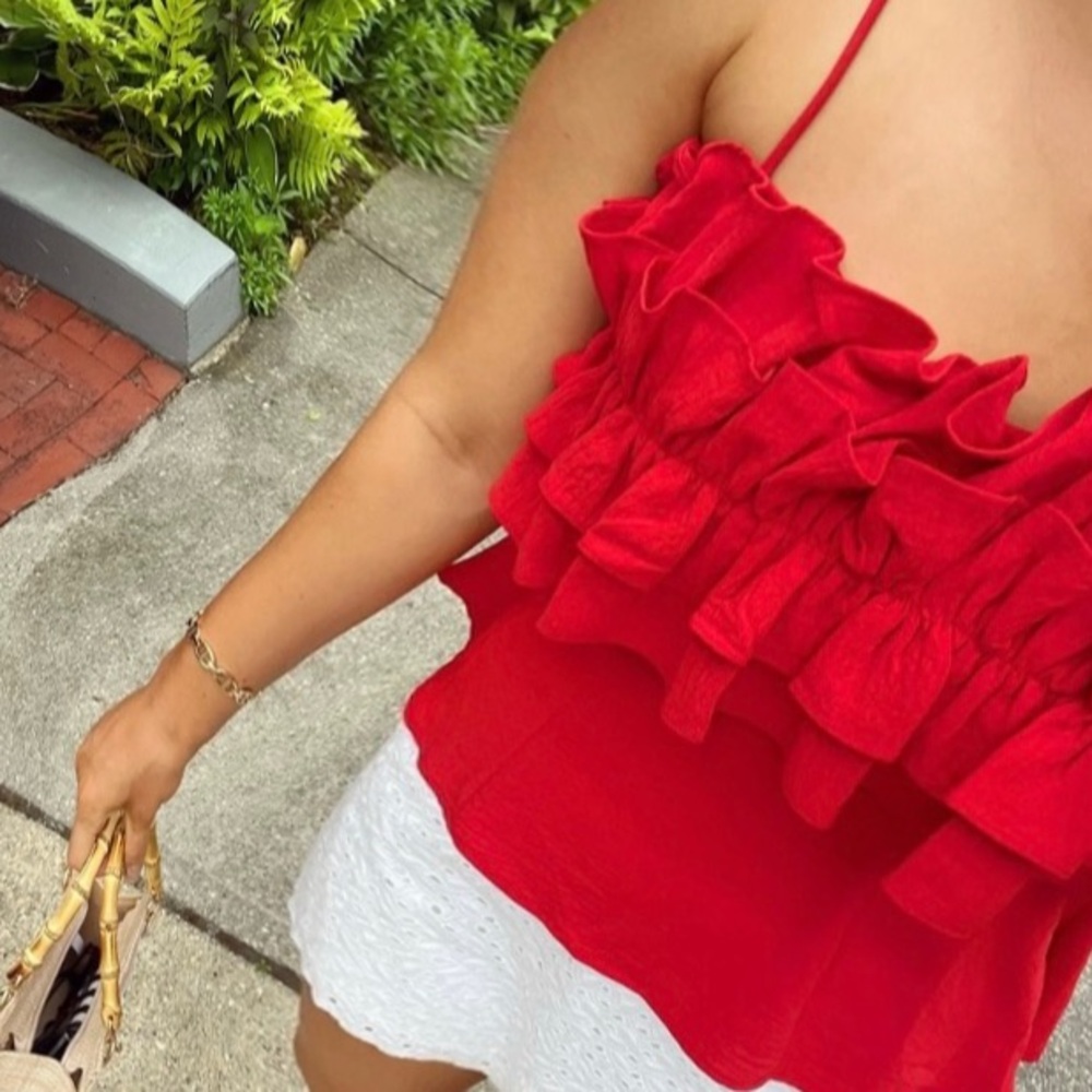 Red Ruffled Women's Top - Picture 3 of 4